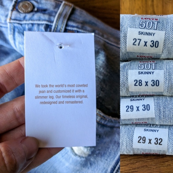 NEW SIZES!! NWT Levi's 501 Skinny Leg Raw Denim - Picture 5 of 6